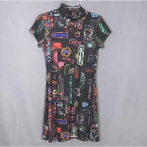 Dolls Kill X Hello Kitty Dress Size Large Neon City Whimsigoth Sanrio Graphic